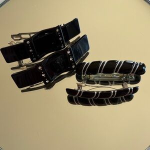 Vintage Black Hair Clips with Rhinestone Accents Set of 2